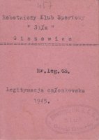 Legitymacja członkowska RKS Siła Giszowiec, 1945 rok