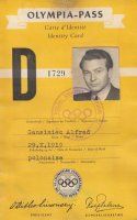 Karta identyfikacyjna Alfreda Gansińca z VI Zimowych Igrzysk Olimpijskich, 1952