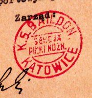 Odcisk tłoka pieczętnego KS Baildon Katowice-Dąb, 1946 r.