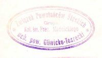 Odcisk tłoka pieczętnego Grupy Związku Powstańców Śląskich na Kolonii im. Prezydenta I. Mościckiego, 1929