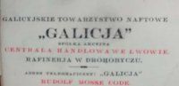 Nagłówek druku firmowego Galicyjskiego Tow. Naftowego Galicja, pocz. lat 30. XX w.