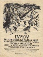 Dyplom Narciarskich Mistrzostw Świata w Zakopanem - nagroda III dla Jana Czepczora, 1939