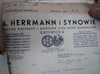 Nagłówek druku firmowego zakładu A. Hermann i Synowie, 1939 r.