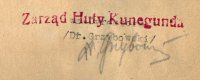 Odcisk tłoka pieczętnego Zarządu Huty Kunegunda, 1949