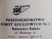 Nagłówek druku firmowego Przedsiębiorstwa Robót Kolejowych nr 5, 1966 r.