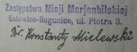 Odcisk tłoka pieczętnego Zastępstwa Misji Marjanhilskiej w Bogucicach, lata 20. XX wieku